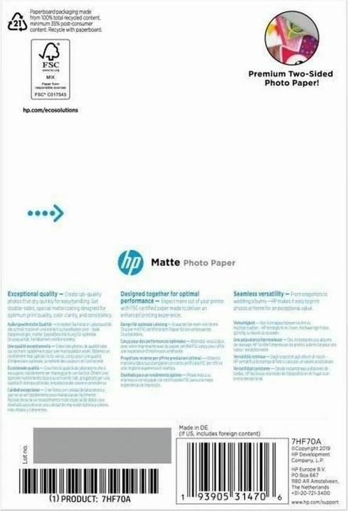 Productafbeelding HP Mat fotopapier (180 g/m², 10 x 15 cm, 25 Pcs.)