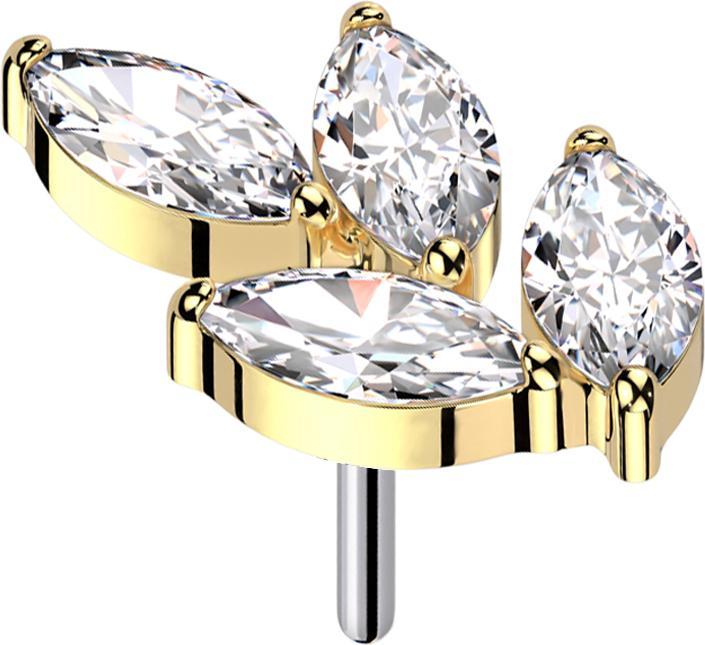 Actual product image Star Piercing Threadless leaf gold-plated four crystals silver (without brass, Titanium)