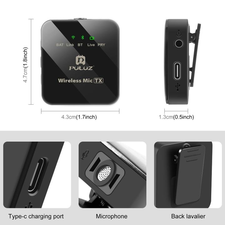 Actual product image Puluz Wireless Lavalier Microphone 2 TX + 1 RX