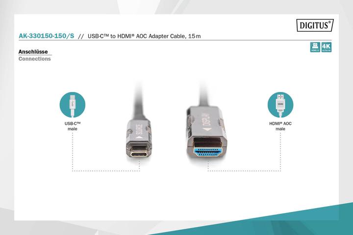 Actual product image Digitus USB type C - HDMI (15 m, HDMI, USB Type C, 2.0)