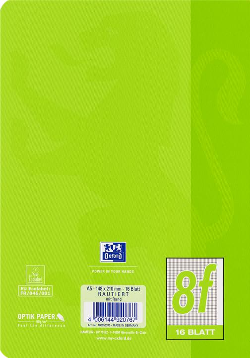 Image du produit Oxford Cahier d'écolier, A5, linéature 8f (A5, Quadrillé, Couverture rigide)