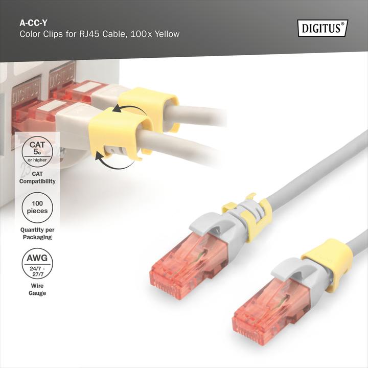 Actual product image Digitus Colour clips for RJ45 cables Colour yellow, 100 pieces pack