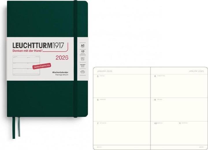 Image du produit Leuchtturm1917 Leuchtturm 1w/2s Medium Hc For.Green (A5, 1 semaine / 2 pages)