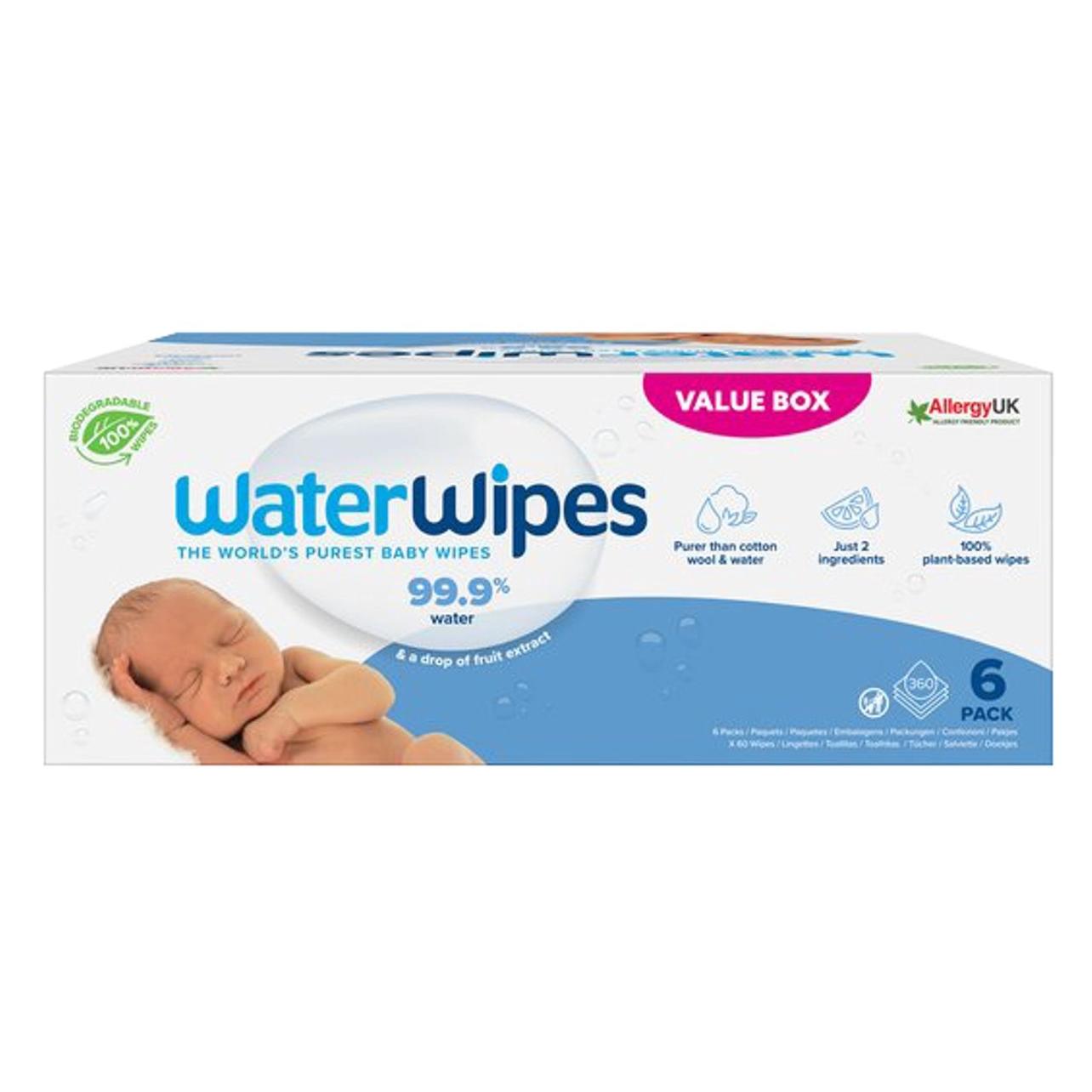 WaterWipes Sensitive Newborn & Baby Wipes 360 Count - Pack Of 6 (360 Pcs.)