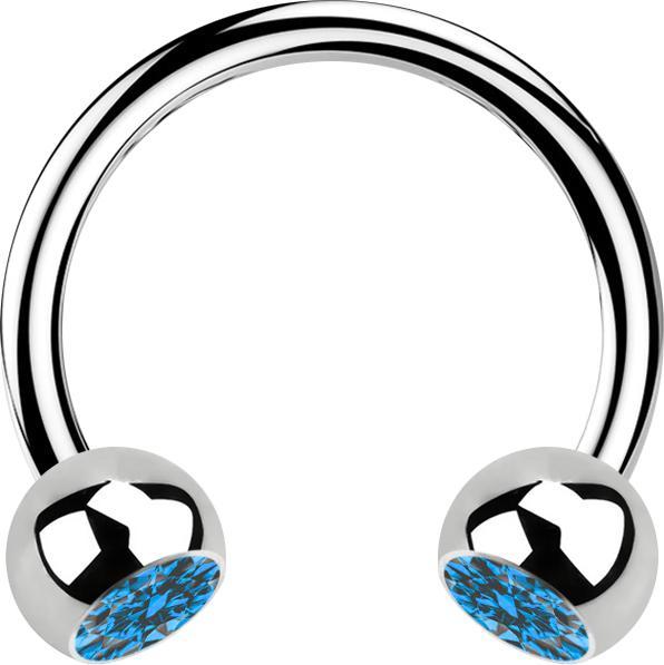 Produktbild Star Piercing Micro Circular Barbell silber mit zwei Kugeln Kristall hellblau (Chirurgenstahl 316L, ohne Messing)