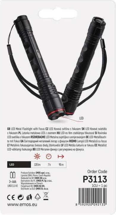 Immagine prodotto Emos Torcia LED in metallo, 120 lm, 2× AAA, FOKUS (13.10 cm, 120 lm)