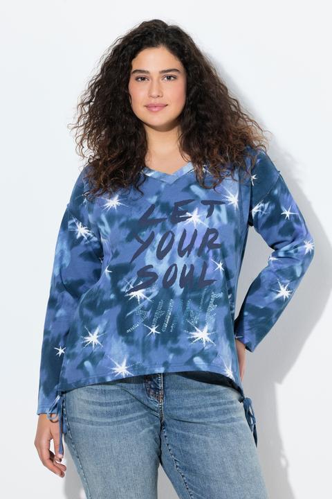 Produktbild Ulla Popken Sweatshirt, Schriftdruck, Perlen, V-Ausschnitt, Langarm (50, 52)