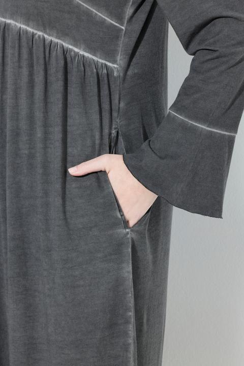Image du produit Ulla Popken Robe midi en cupro mélangé, décolleté en V et manches 3/4, coupe évasée (60)
