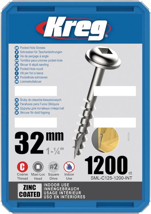 Kreg SML-C125-1200 Pocket Hole Taschenloch Schrauben 4,0 x 32 mm 1200 Stk. Grobgewinde Maxi-Loc (1200 Vis par pièce)
