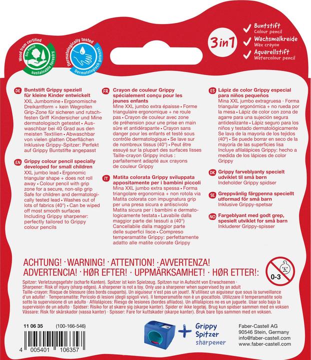 Immagine prodotto Faber-Castell Matita colorata Grippy + temperino 6SZ (Multicolore, 6 x)