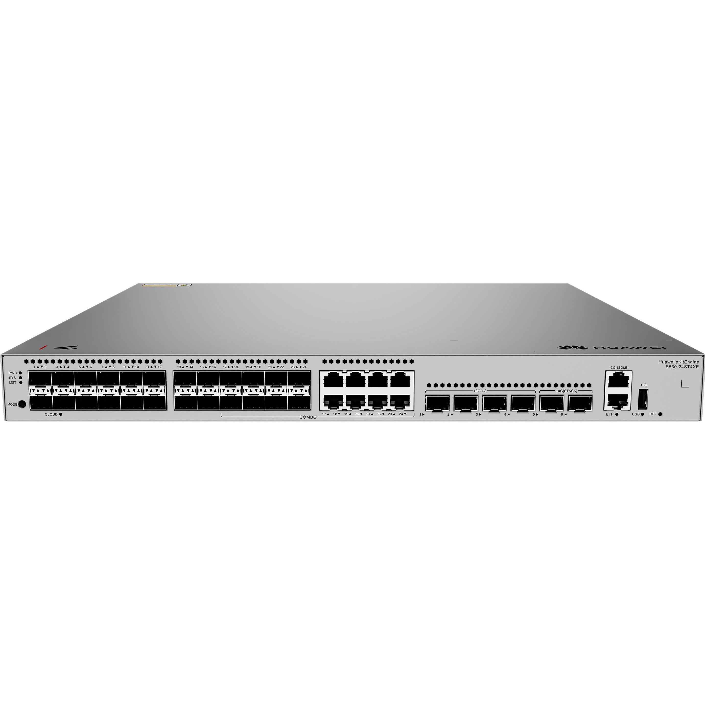 Huawei S530-24ST4XE 24xGE SFP ports 8 of which are dual-purpose 10/100/1000 or SFP 4x10GE SFP+ ports