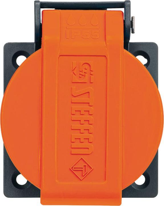 Produktbild Steffen Einbausteckdose T15 IP55 anthrazit Deckel orange