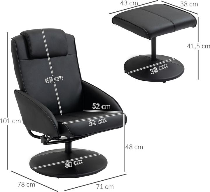 Actual product image Homcom Relaxsessel mit Hocker Kunstleder Schwarz