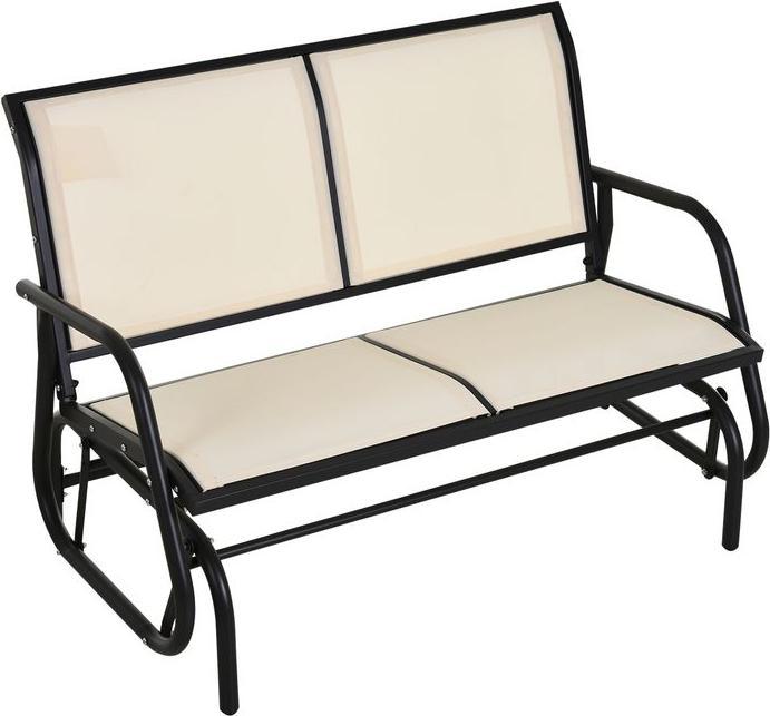 Produktbild Swisshandel24 Schaukelstuhl 2-Sitzer Gartenbank Gartenschaukel Sitzbank Parkbank Metall Schwarz+Beige 120x70x85cm