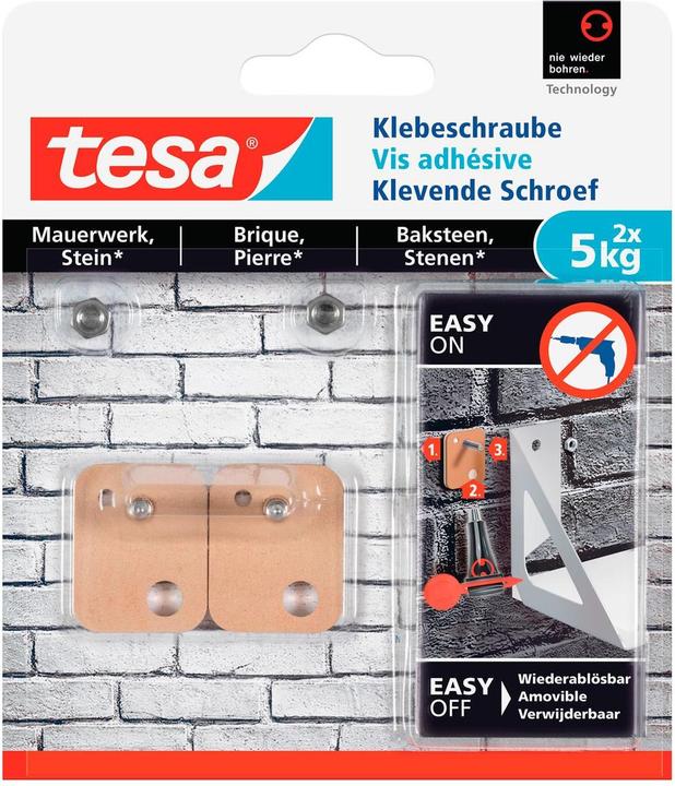 Actual product image tesa Adhesive screw for masonry & stone, square, 5kg holding capacity