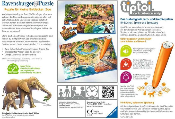 Produktbild tiptoi Puzzle für kleine Entdecker: Zoo (12 Teile)