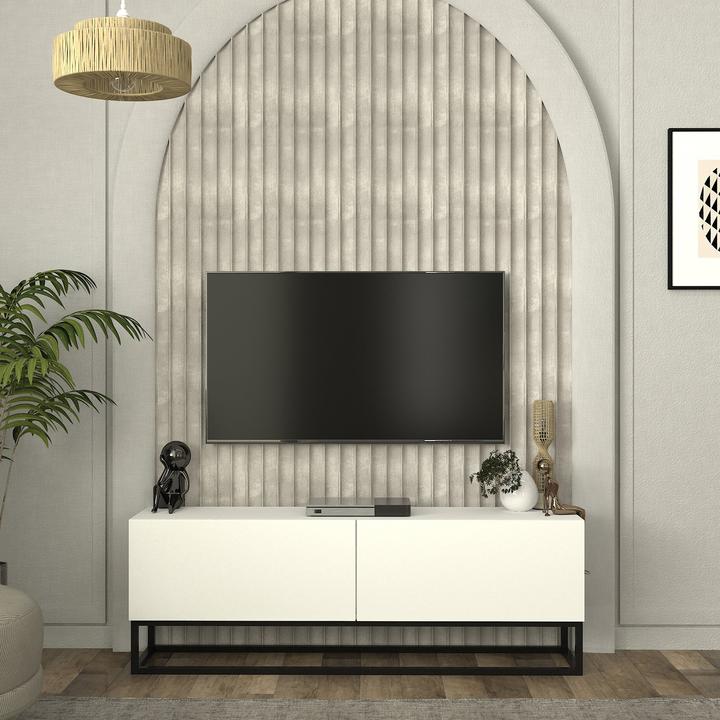 Produktbild En.Casa TV-Lowboard Nolven langes Gestell 135x32x47 cm Weiss (135 x 31.50 x 46.50 cm)