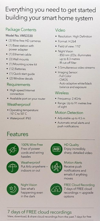 Actual product image Arlo VMS3330 set of 3 (1280 x 720 pixels)