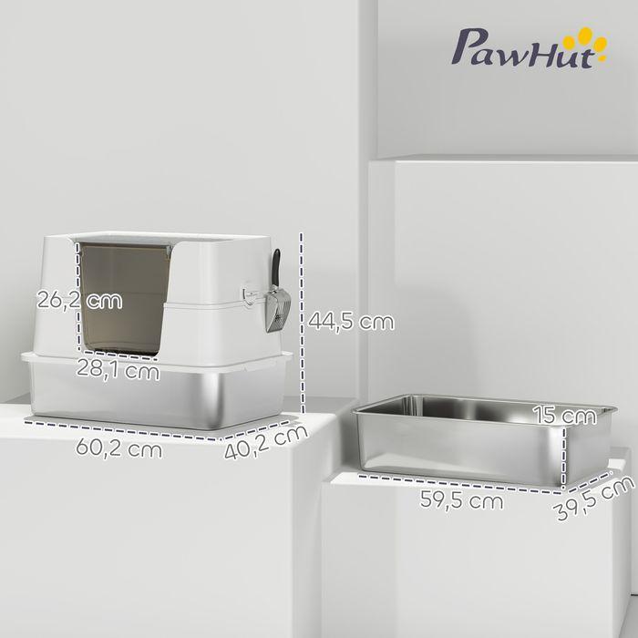 Produktbild Swisshandel24 Katzentoilette, Edelstahl, XL-Innenraum, mit Schaufel, Hellgrau (Katzenklo geschlossen)