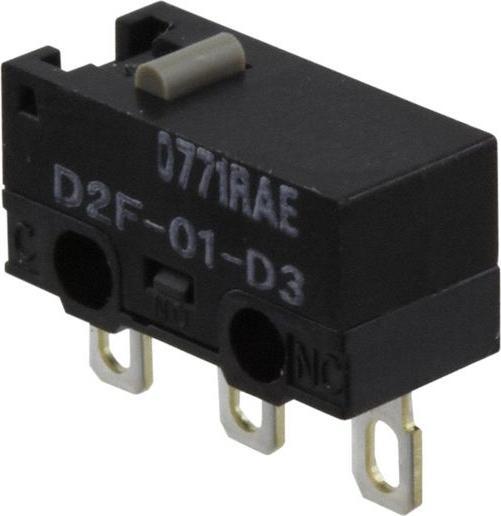 Image du produit Omron Industrial Automation Microrupteur, D2F, 100mA, 1 contact inverseur, 1.47N, poussoir à broche