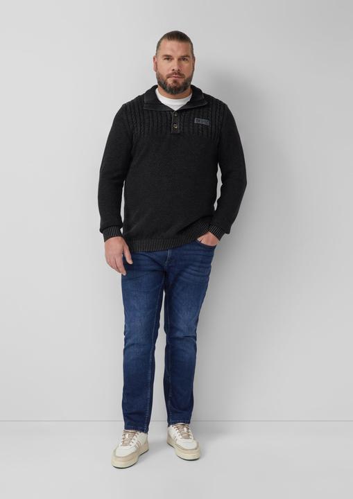Produktbild s.Oliver Strickpullover Strukturmix-Troyer aus Baumwolle mit Garment Dye (4XL)
