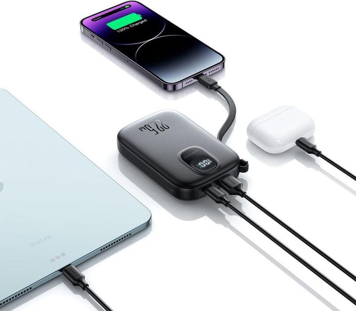 Productafbeelding Joyroom JR-PBF18 22.5W 10000mAh Powerbank with Built-in Lightning Cable + USB-C Cable 0.25 cm - Blac (10000 mAh, 22.50 W, 38.50 Wh)