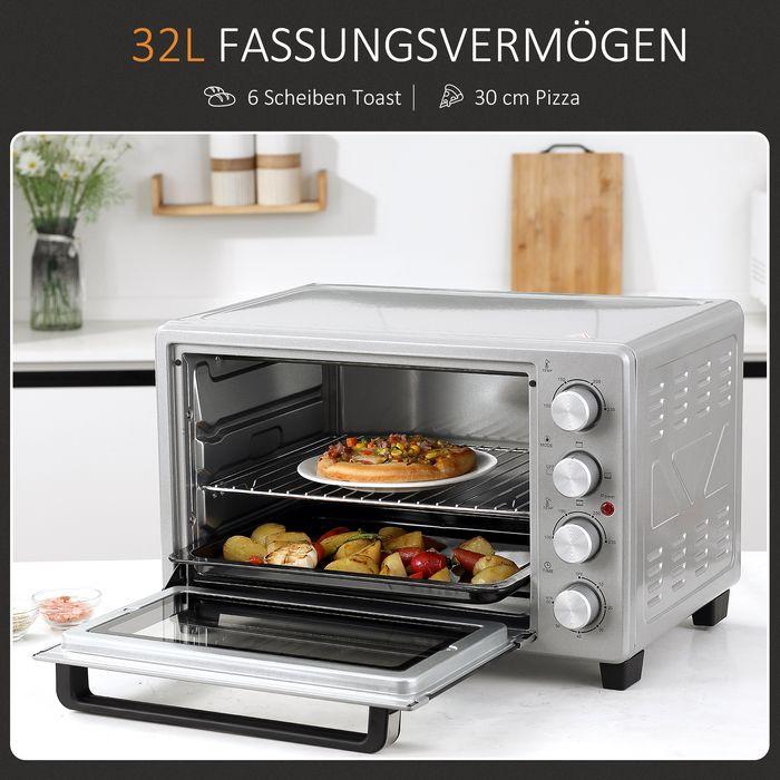 Image du produit Swisshandel24 Mini-four 32L 1600W Mini four électrique avec bac à scories Métal Inox Verre Argent