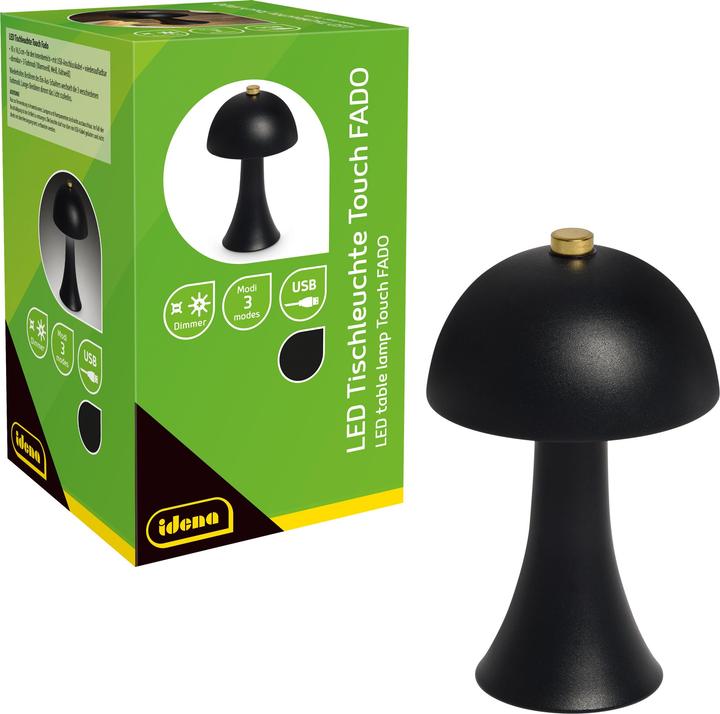 Actual product image Idena LED Tischleuchte Touch Fado Metall schwarz 10x16,5cm Akku USB C dimmbar 3 Modi Innen