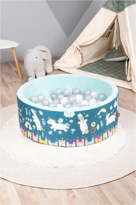 Produktbild Knorrtoys Bällebad soft - "Unicorn petrol" - 150 balls grey/white/transparent (7 cm)