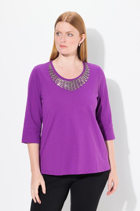 Produktbild Ulla Popken Shirt, Collier-Verzierung, Classic, Rundhals, 3/4-Arm (50, 52)