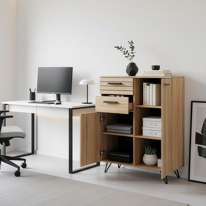 Image du produit En.Casa Sideboard Noppen 100x80x38 cm Eicheoptik (80 x 38 x 100 cm)