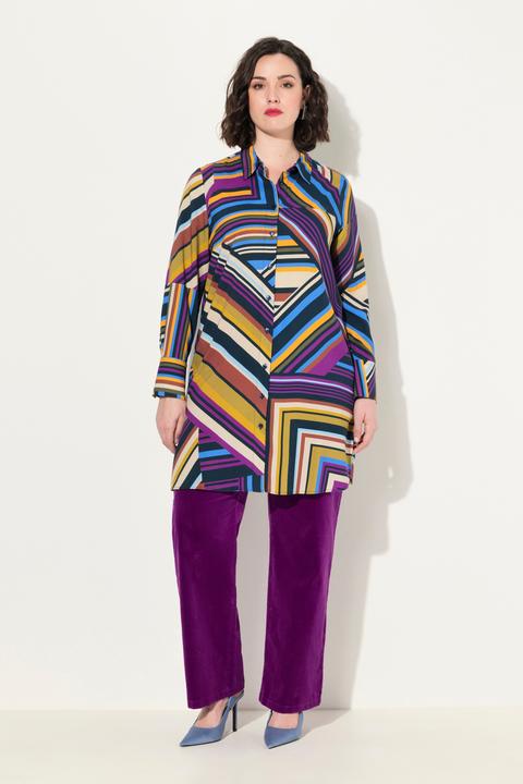 Immagine prodotto Ulla Popken Blusa dal taglio lungo e svasato con stampa grafica, collo da camicia e maniche lunghe (42, 44)