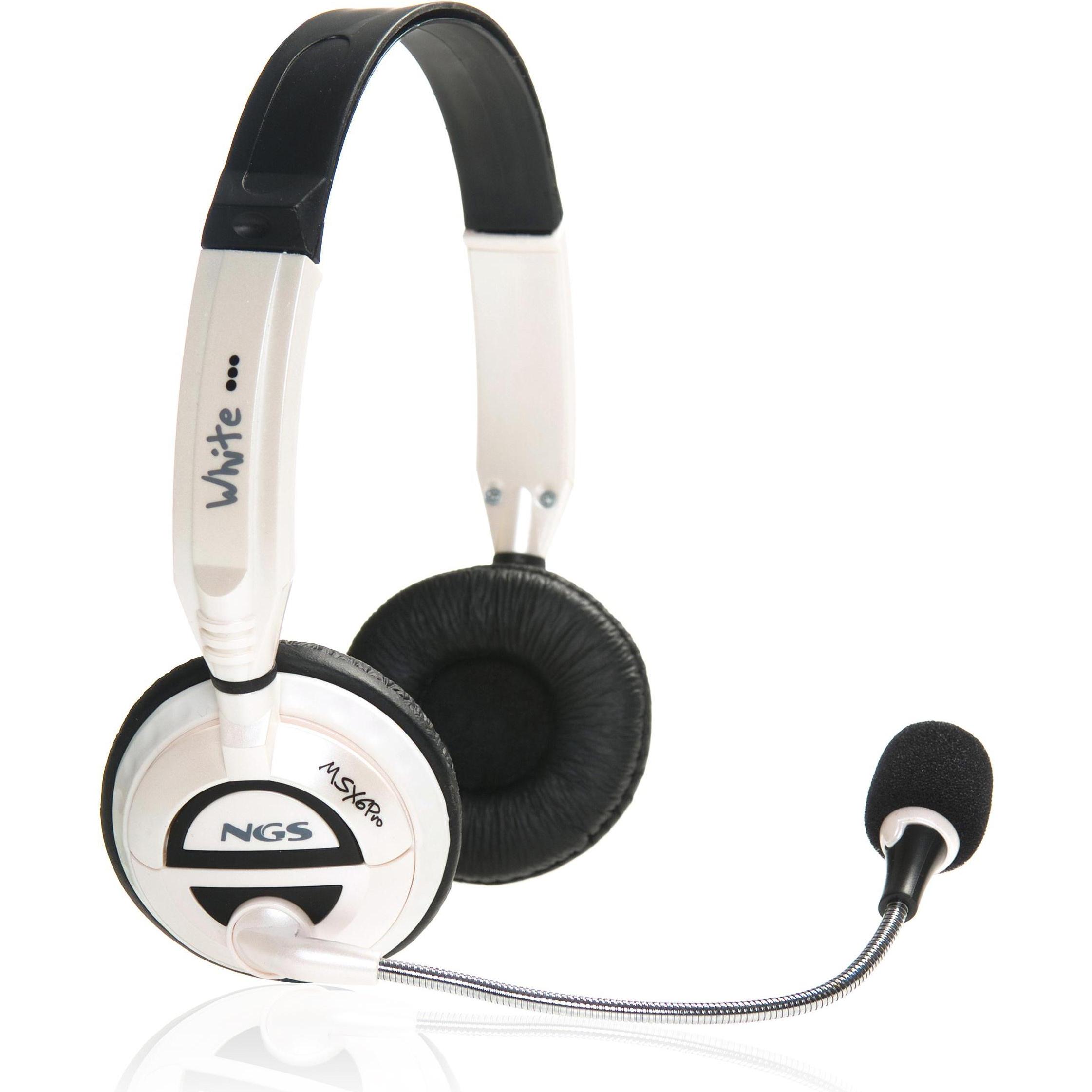 NGS MSX6 Pro Kopfhörer Verkabelt Kopfband Calls/Music Weiss (Kabelgebunden), Office Headset, Weiss