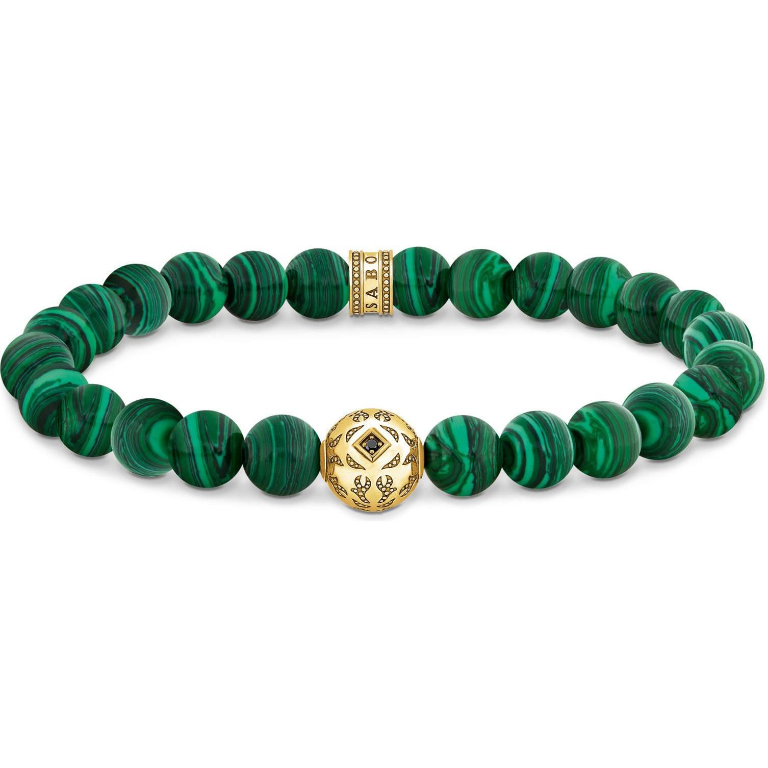 Thomas Sabo, Armschmuck, Beads-Armband aus grünen Steinen vergoldet, (17 cm, 925 Sterlingsilber, 750 Gelbgold Vergoldung...