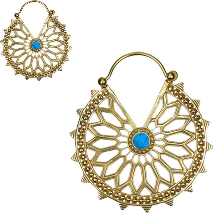 Immagine prodotto Star Piercing Ohrring vergoldet Blume im gepunktetem Kreis Türkis Stein (Ottone, Mnerale)