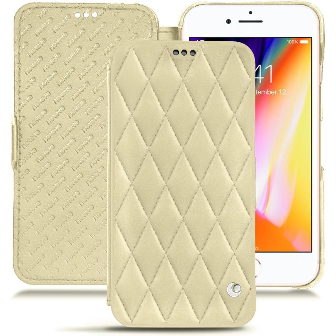 Thumbnail - Noreve Lederschutzhülle horizontal (Apple iPhone 8), Smartphone Hülle, Beige