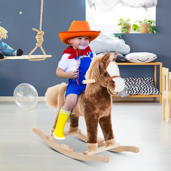 Immagine prodotto Homcom Cavallo a dondolo di peluche per bambini