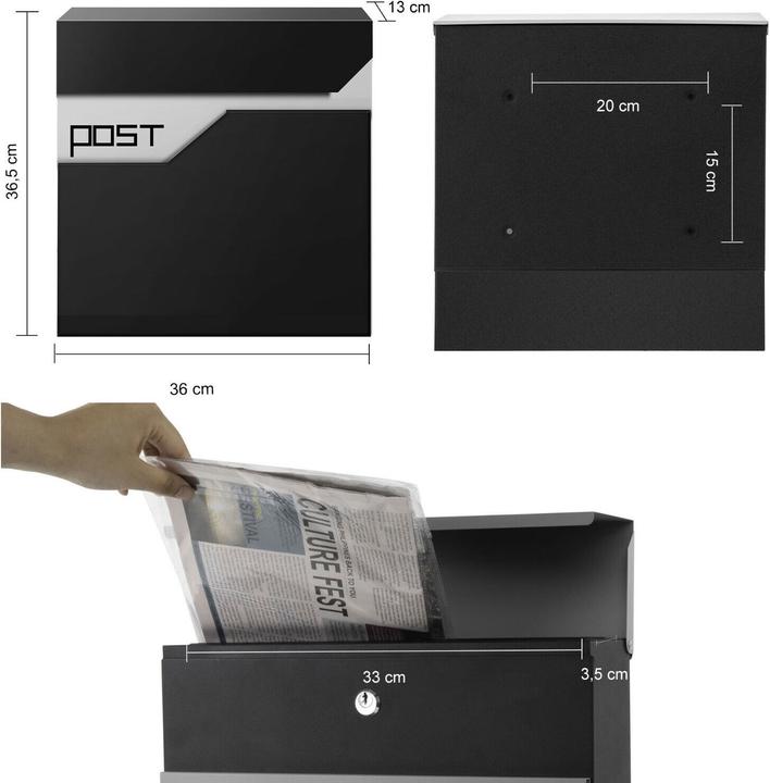 Actual product image Arebos Design wall letterbox with newspaper compartment