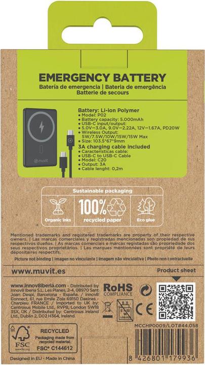 Immagine prodotto Muvit Powerbank for Change Schwarz Aluminium 5000 mAh (5000 mAh, 15 W)