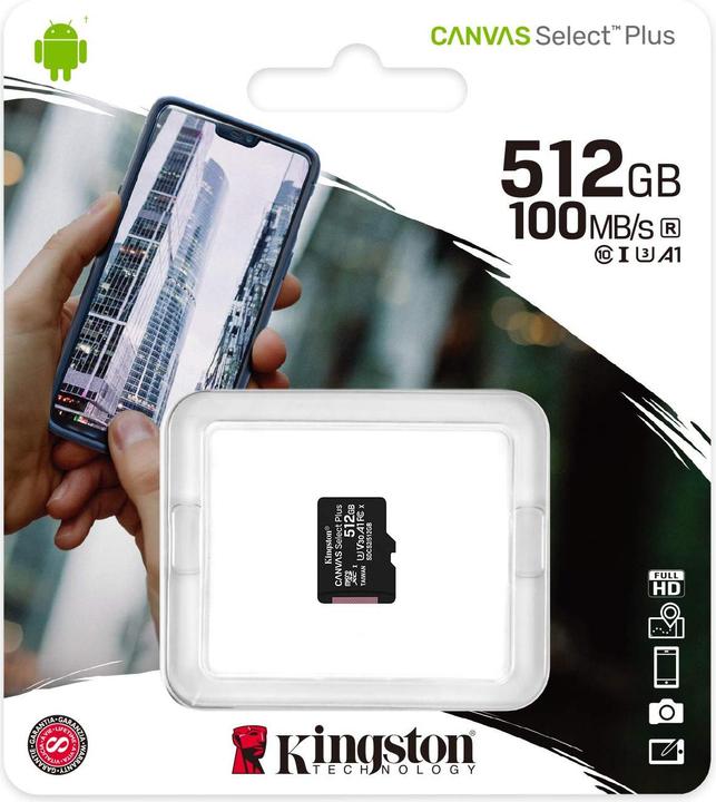 Image du produit Kingston Canvas Select Plus (512 Go, microSDXC, U3, UHS-I)