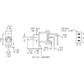 Thumbnail - Velleman 90° Vertical Toggle Switch Spdt On-(On), Taster + Schalter
