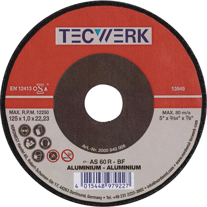 Tecwerk Trennscheibe ALU D125x1,6mm gerade Aluminium Bohrung 22,23 mm