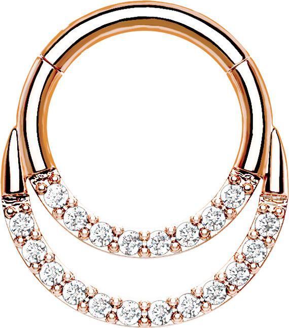 Actual product image Star Piercing Micro segment ring hinged rose gold double front crystals silver (without brass, Surgical steel 316L)