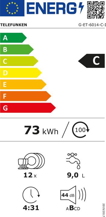 Energie-Label Telefunken G-ET-6014-C-I Geschirrsp??ler 60cm integriert C 9L 44db