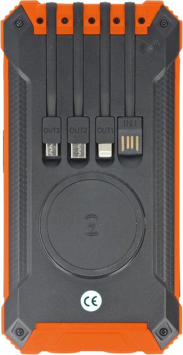 Actual product image AccuCell Powerbank with 4 charging cables, QI charging function, solar panel, LED light (20000 mAh)