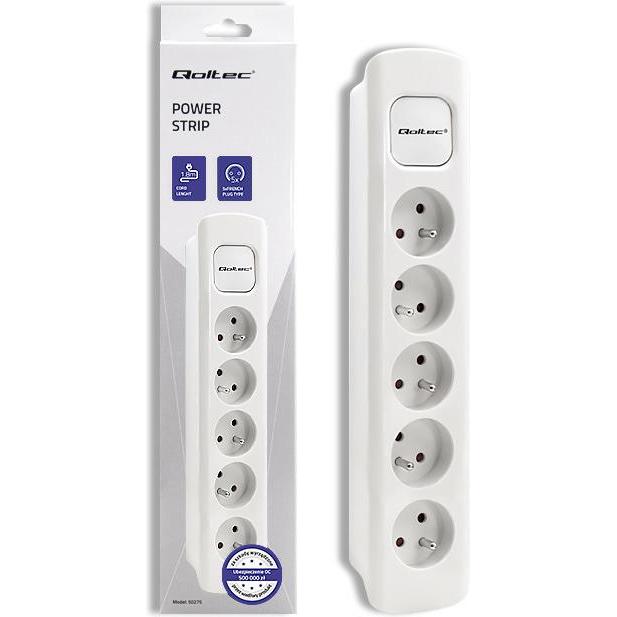 Thumbnail - Qoltec, Steckdosenleiste, 50276 power extension 5 AC outlet(s) Indoor White (5 x, CEE 7/4, 1.80 m)