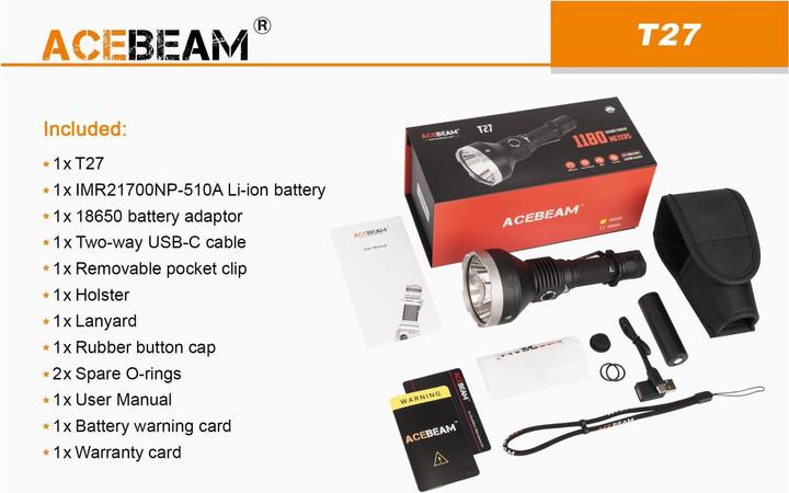 Actual product image AceBeam T27 Thrower LED Flashlight (17.47 cm, 2500 lm)