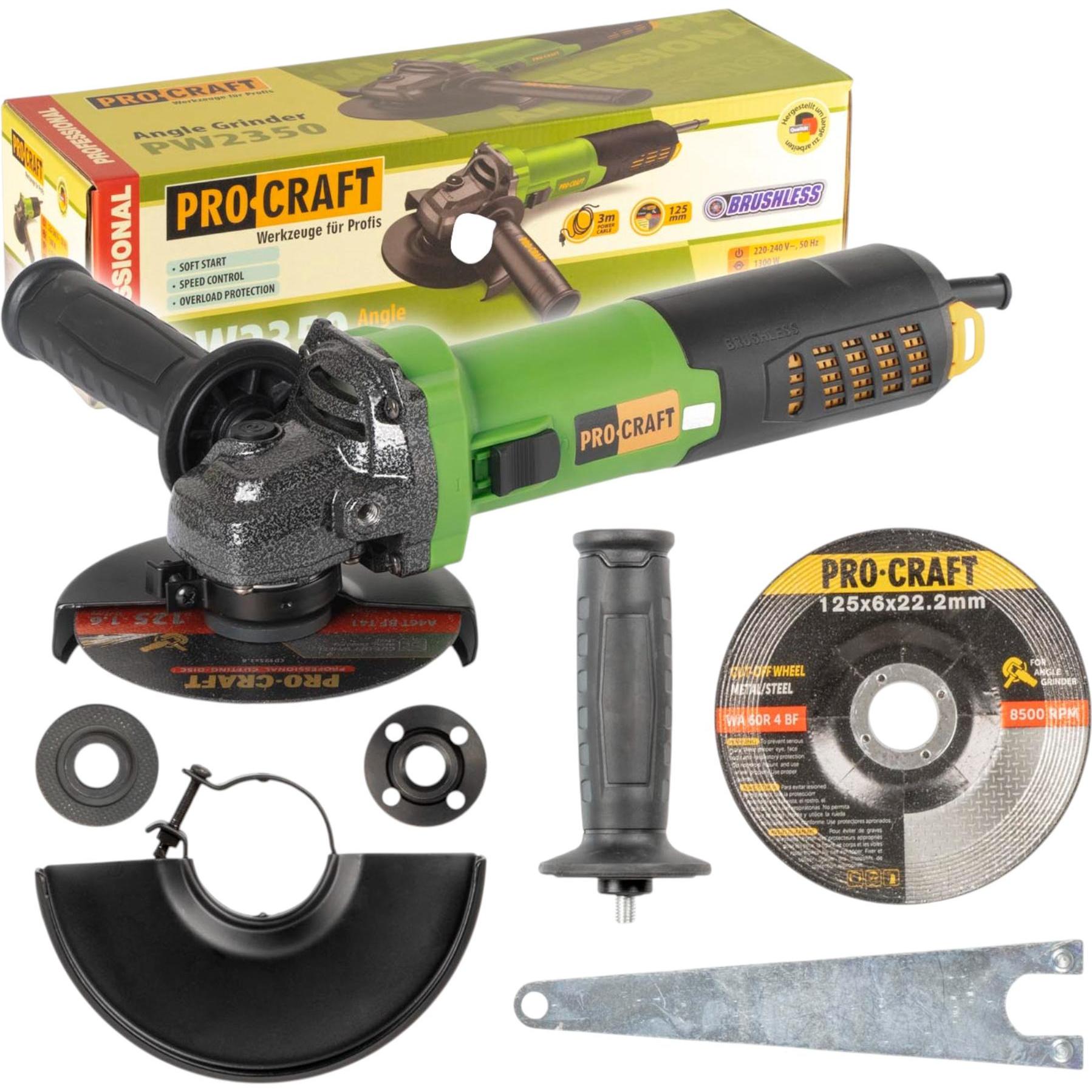 Procraft, Smerigliatrice angolare, PW2350 Smerigliatrice angolare 1300 watt 125 mm brushless (125 mm)