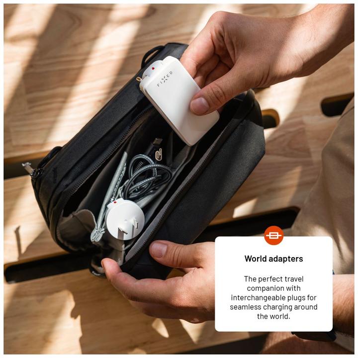 Actual product image Fixed Slim Traveller USB-C/USB Travel Charger with world adapters, GaN, 65W, white (65 W, 2 ports)