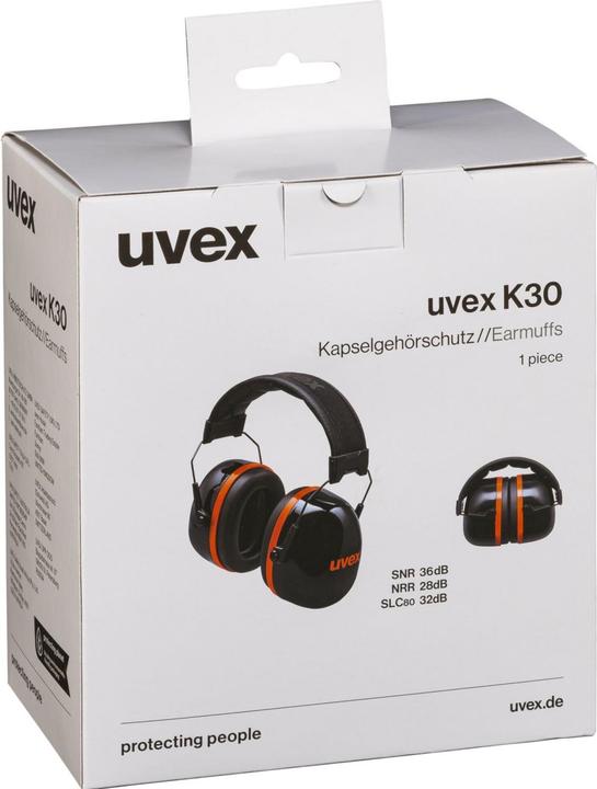 Produktbild Uvex Safety Kapselgehörschutz K30 schwarz, rot SNR 36 dB GrösseL, M, S (1 x)